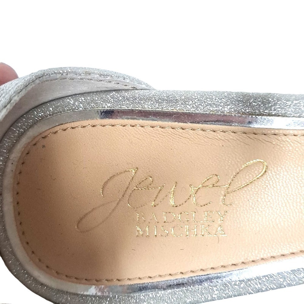 Badgley Mischka Jewel Silver sparkle sandal heels 8.5 Bracelet Ankle Strap - Picture 6 of 9